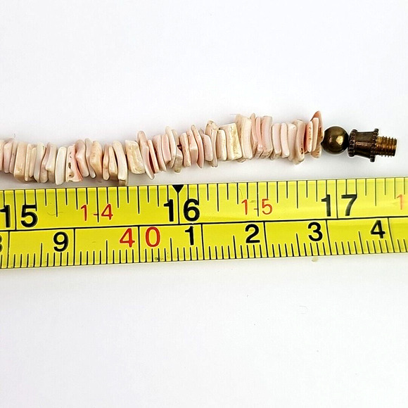 Sea Shell Necklace Light Pink with Dark Blue Nuggets Gold Tone Spacers 17 Inch - Picture 6 of 8